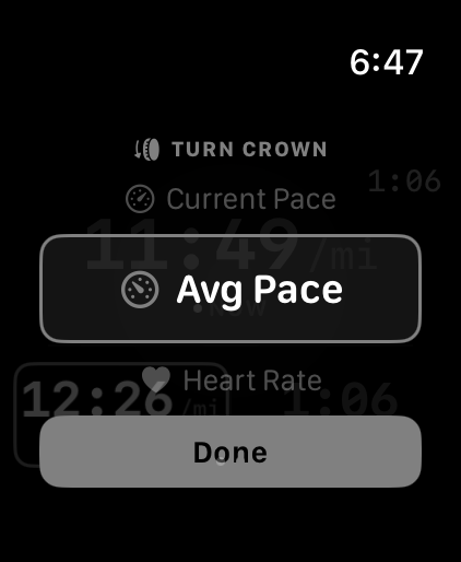 Digital Crown metric picker during a run